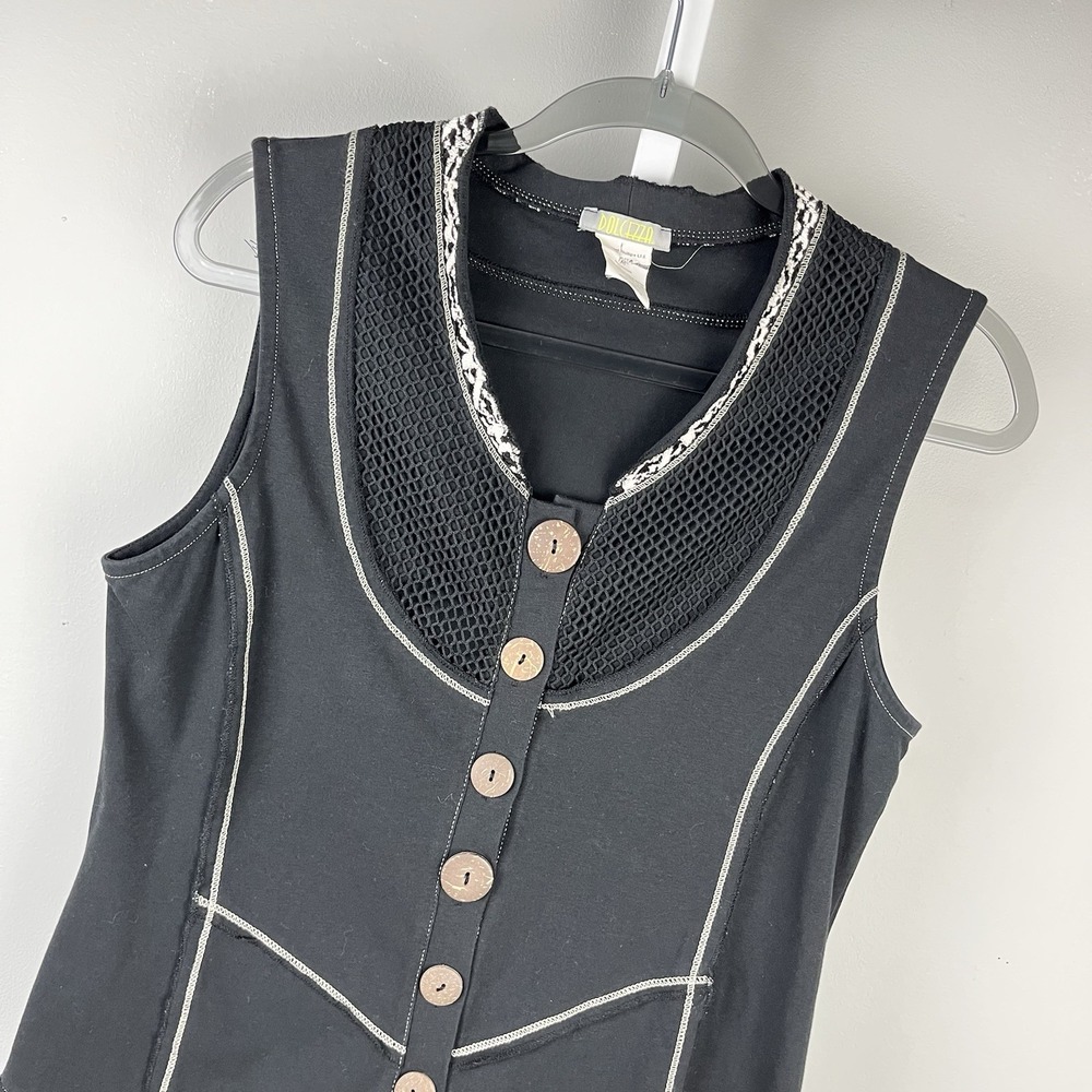 Dolcezza Artsy Sleeveless Top Womens M Black Patchwork Lagenlook Art to Wear